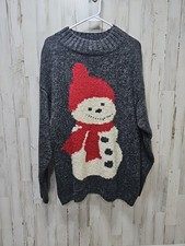 Womens Large Vintage Heirloom Collectibles Gray Snowman Sweater Christmas