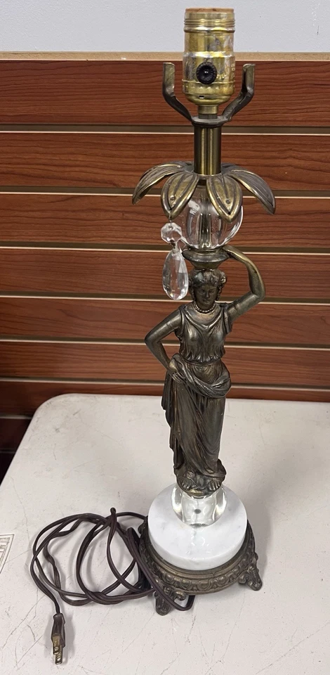 Vintage Brass Sculpture/Statue Lamp Grecian Maiden Wilmer F. 766. 31” Works - Image 4 of 4
