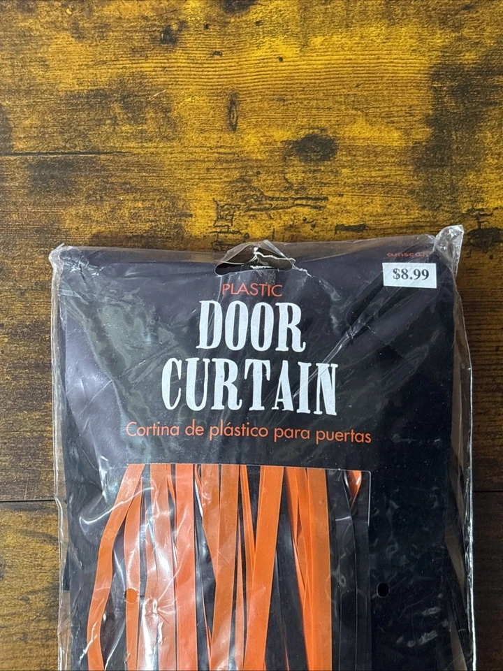 Decoración de cortina con flecos de puerta naranja y negro para fiesta de Halloween Foto 2 de 3