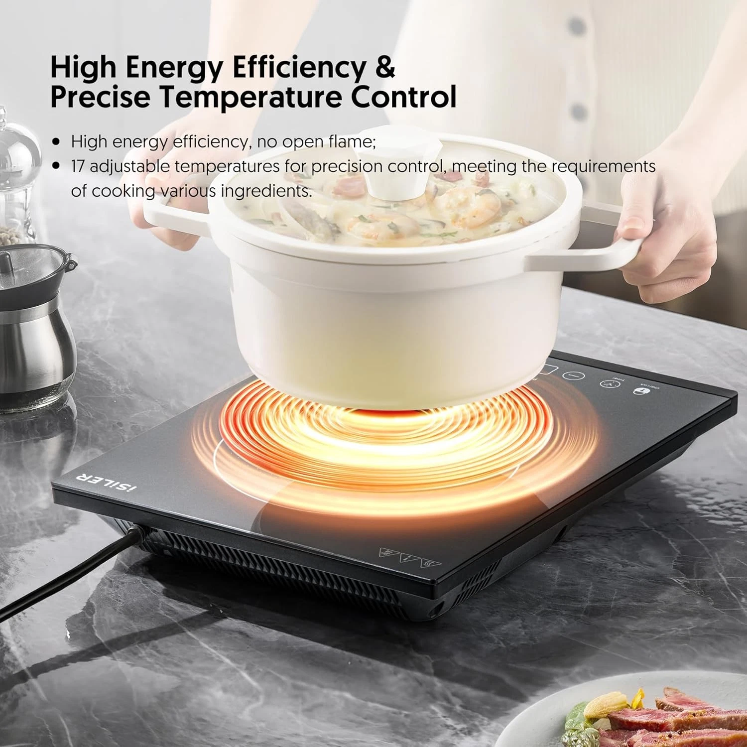 iSiLER 1800W Induction Cooktop | Sensor Touch Electric Hot Plate | Safety Lock