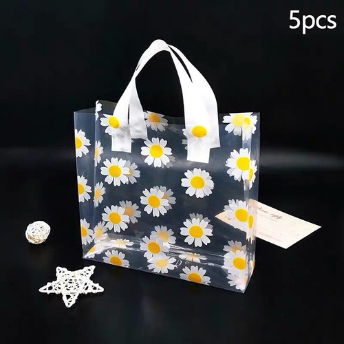 5/10Pcs Gift Bags Printed Daisy Transparent Tote Portable Handbag Packing Bag - Photo 10/12