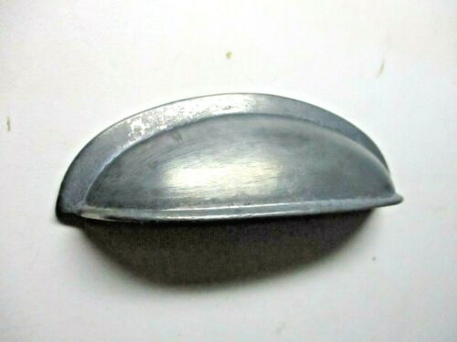 TH Drawer Cup Pull Handle Satin Bare Diecast Zinc Looks Pewter 3" Centers 1 MCM - Picture 1 of 8