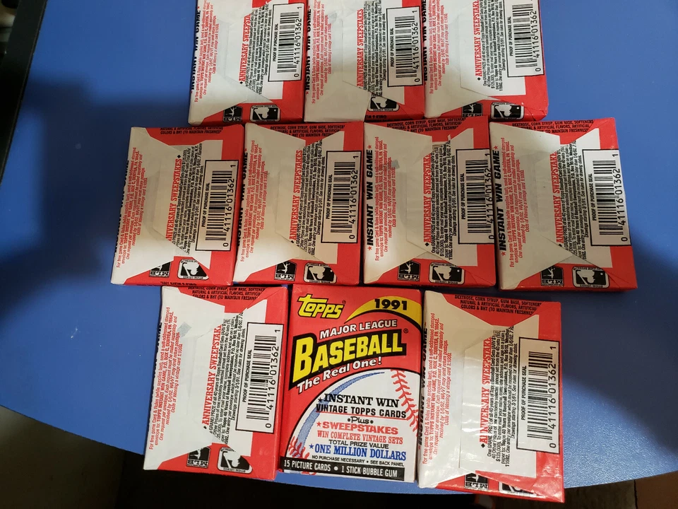 10 pacotes fechados de cera para cartões de beisebol 1991 Topps - Imagem 2 de 2