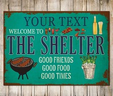 PERSONALISED The Shelter BBQ Grilling Metal Plaque Custom Sign Gift Wall Door