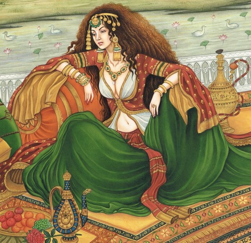 Persian Miniature Painting Of Persian Queen Sitting On Terrace 10.5x13.5 Inches - Picture 5 of 7