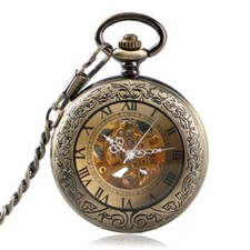 Steampunk Self Wind Pocket Watch Vintage Bronze Automatic Mechanical Chain Gift