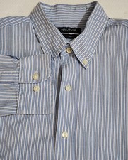 Nautica Classic Fit Button Down Stripe Blue Plaid Men's Shirt Sz XL 17.5 34/35