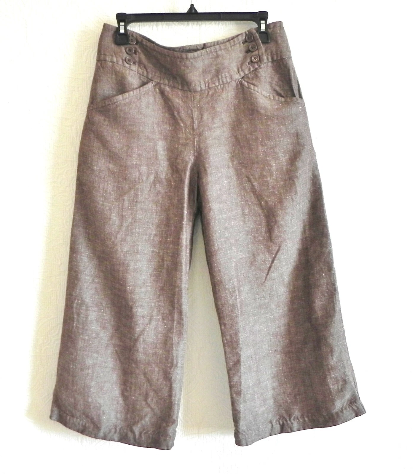 Max Studio Wide Leg/Capri Pants Linen/Rayon Pockets Buttons Closure Size 6