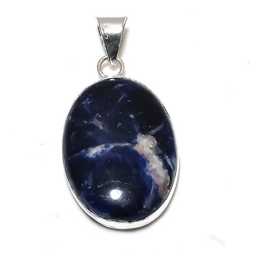 Pendentif Vintage En Sodalite Et Argent Massif 925 - Modèle #F5, Occasion