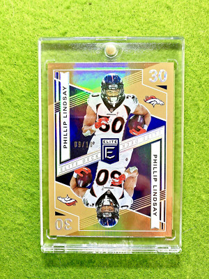 Phillip Lindsay GOLD PRIZM ELITE DECK CARD # /10 BRONCOS SSP 2019 PHLLIP LINDSAY