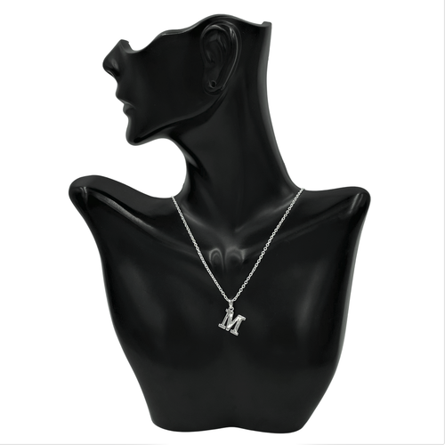 Block Letter Initial M Pendant Necklace Solid 925 Sterling Silver - Picture 5 of 10