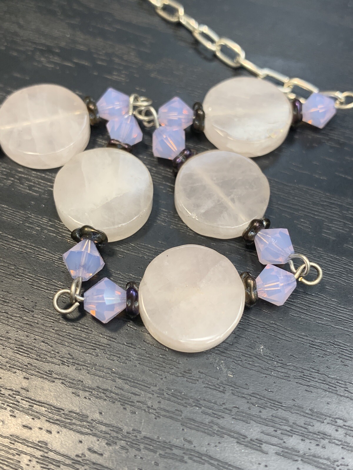 Bohemian Rose Quartz Stone Lavender Crystal beaded necklace Silver ...