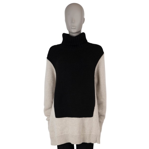 70695 Auth CELINE beige schwarz Kaschmir OVERSIZED COLORBLOCK Rollkragen Pullover S