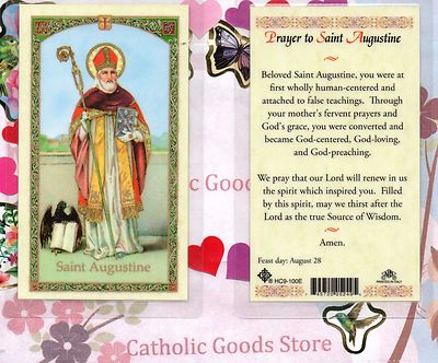 Saint St. Augustine with Prayer to St Augustine - Laminated Holy Card