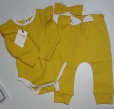 3PCS Baby Girls Ribbed Outfit Ruffle Long Sleeve Romper Headband Set 12-18mo NEW