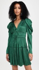 NWT ULLA JOHNSON Women’s Lu plissé-effect minidress In Jadeite (Size 2)