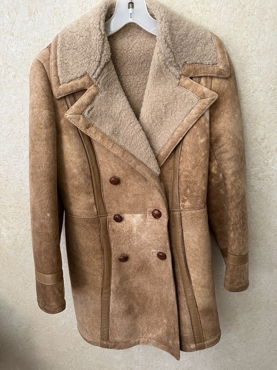 Sawyer of Napa Tan Spring Lamb Shearling 3/4 Woman's Coat Size 8