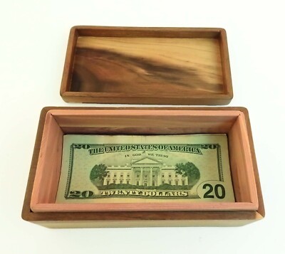 Handmade Wooden ''bill box'' to fit currency, black walnut, russian olive, burl,