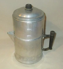 Vintage Drip-O-Lator 2-6 Cup Camping Coffee Pot Enterprise Aluminum Wood Handle