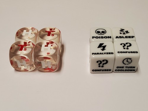 8 Piece Pokemon TCG Dice Set / Special Condition Counters and Heads & Tails Dice - Picture 2 of 8