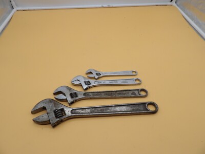 Vtg BETR GRIP, 12'' Crescent Wrench, 10'' Wards Master, 8'' Great Neck -6'' Stanley