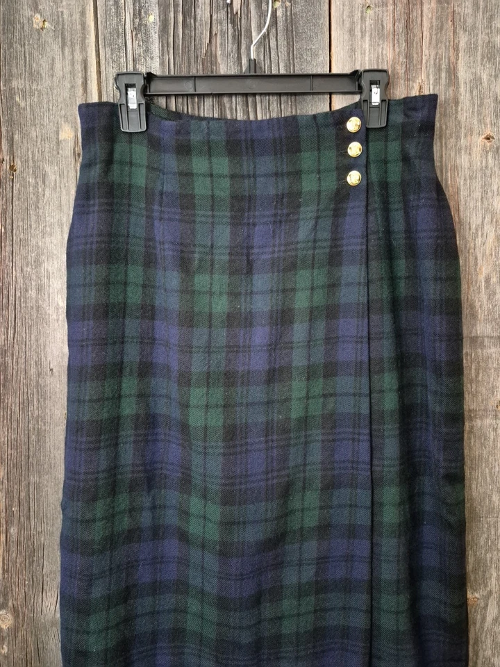 Vintage Lauren Ralph Lauren Black Watch Plaid 100% Wool Wrap Skirt 14 Old Money - Image 2 of 4