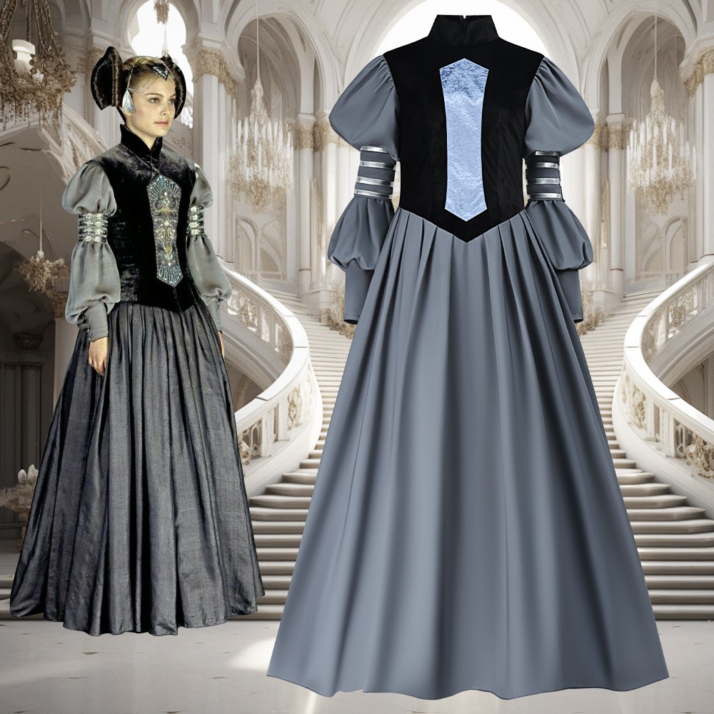 Cosplay Star Wars Queen Padm Amidala Court Dress Gown Halloween Medieval  Suits