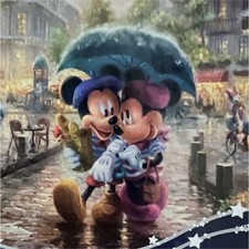 Disney Thomas Kinkade Mickey  Minnie Paris 300pc Oversized Puzzle w/ Poster