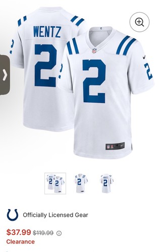 Nike Carson Wentz Trikot # 2 Indianapolis Colts Herren Größe L weiß NFL Spieler