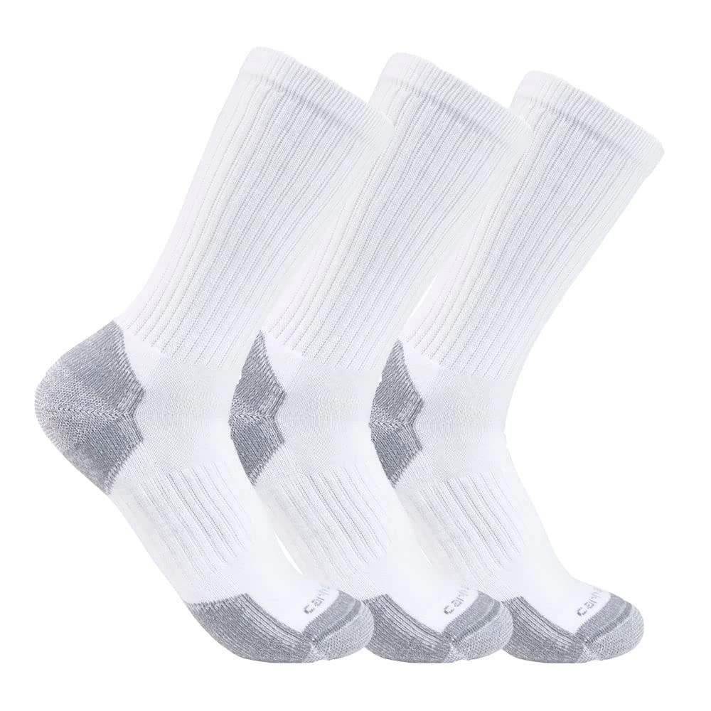 Carhartt Men's Midweight Cotton Blend Crew Sock 3 Pack, Large, White/White
