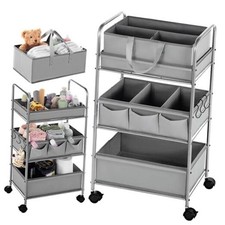 2in1 Baby Diaper Caddy Organizer Cart 3 Tier Large Capacity Metal Utility gray