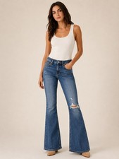 Free People We The Free Carmen Flare Jeans Vintage Indigo Distressed Size 27 NWT