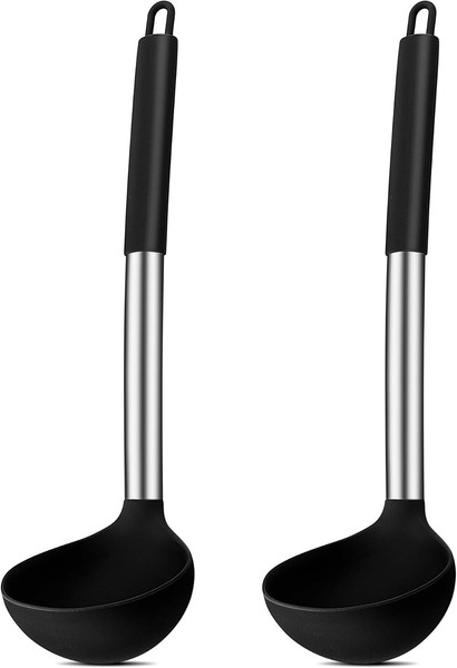 Suppenkelle Silikon 2-Teilig HitzebestäNdig Edelstahlgriff 30Cm Schwarz Kochen-image