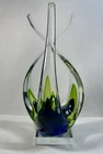 Hand Blown Murano Sommerso Art Glass Sculpture Green Blue Free Form Design