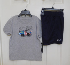 NWT 2pc Under Armour Gray Stars N Striped Fishing Boat Shirt  Shorts Set sz 4t
