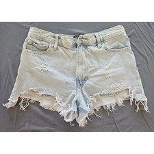 BDG Girlfriend High-Rise Denim Shorts Womens 27 Light Blue Excellent Distressed