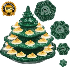 4 Tier Christmas Tree Shape Deviled Egg Platters Trays Holds 26 Holes Stackable