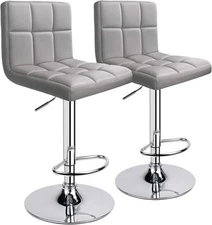 Bar Stools, Modern PU Leather Adjustable Swivel Bar Stool with Back, Set of 2