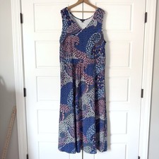 Talbots Floral Jersey Knit Maxi Dress 2X Blue Pink Paisley Sleeveless Stretch