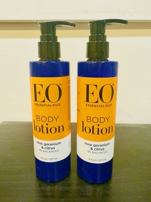 EO Essential Oils - ROSE GERANIUM & CITRUS - BODY LOTION - 8 fl oz - 2 Pack