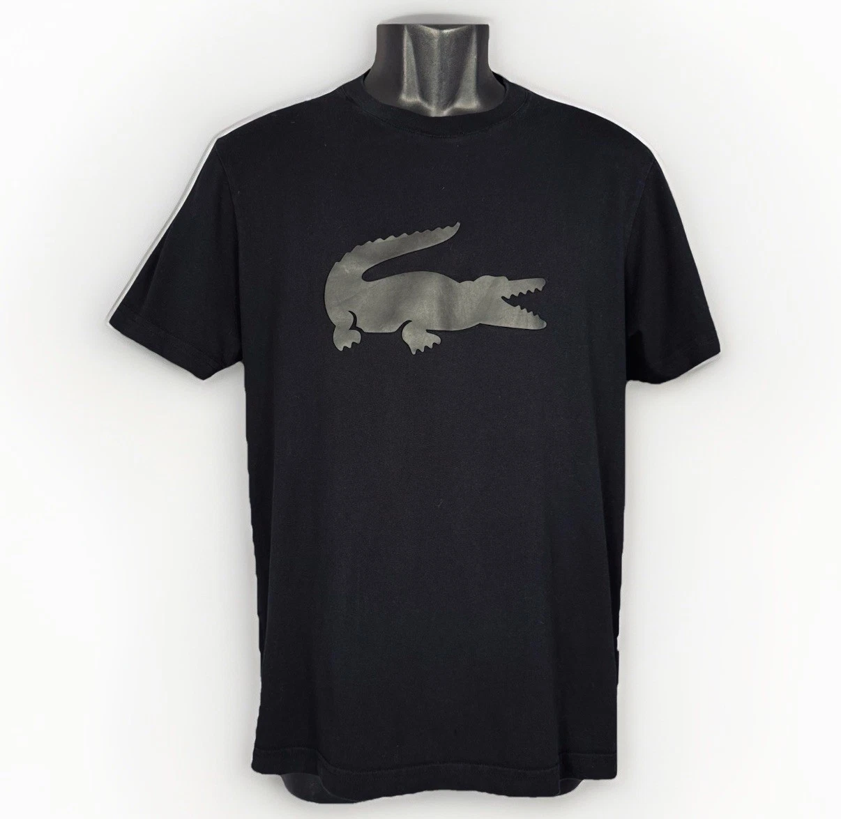 Lacoste Black Latex Applique Tonal Crocodile Logo Medium Crew Short Sleeve Shirt