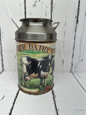 Vintage ''Our Dairy Best'' Milk Can Collectible Tin w/Lid - Cows In Pasture  