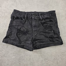 KanCan Black Distressed Denim Shorts Womens Size 27 W7 Ripped Cuffed
