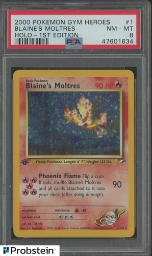2000 Pokemon Gym Heroes 1st Edition #1 Blaine's Moltres Holo PSA 8 NM-MT