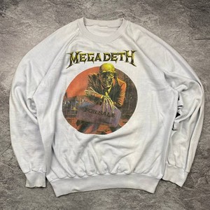 MEGADETH VINTAGE SWEATSHIRT 1990 LIVE FOR METAL! MEN`S FADED PRINT L SIZE