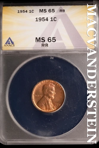 1954 Lincoln Wheat Cent-ANACS MS 65 RB Choice Gem BU No Reserve #SLK1034
