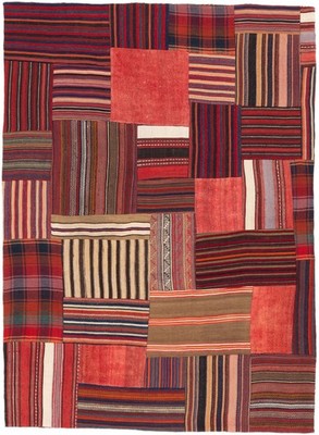Kelim Patch Teppich 144x200 cm handgewebt Wolle Persien Unikat Neu