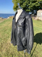 Vtg 1980s Cherokee Black Leather Bomber Jacket Mens Size XXL Heavy Duty