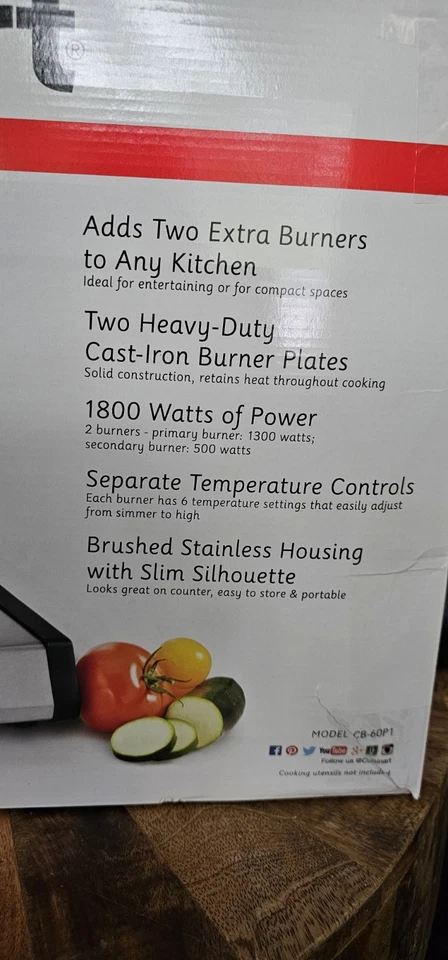 NUEVO Quemador Doble Hierro Fundido Cuisinart Plateado CB-60 Foto 4 de 4