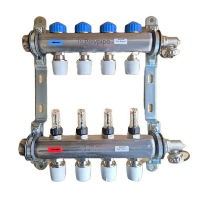 Polypipe 4 Anschlüsse 15 mm Edelstahl Fußbodenheizung Verteiler PB12754